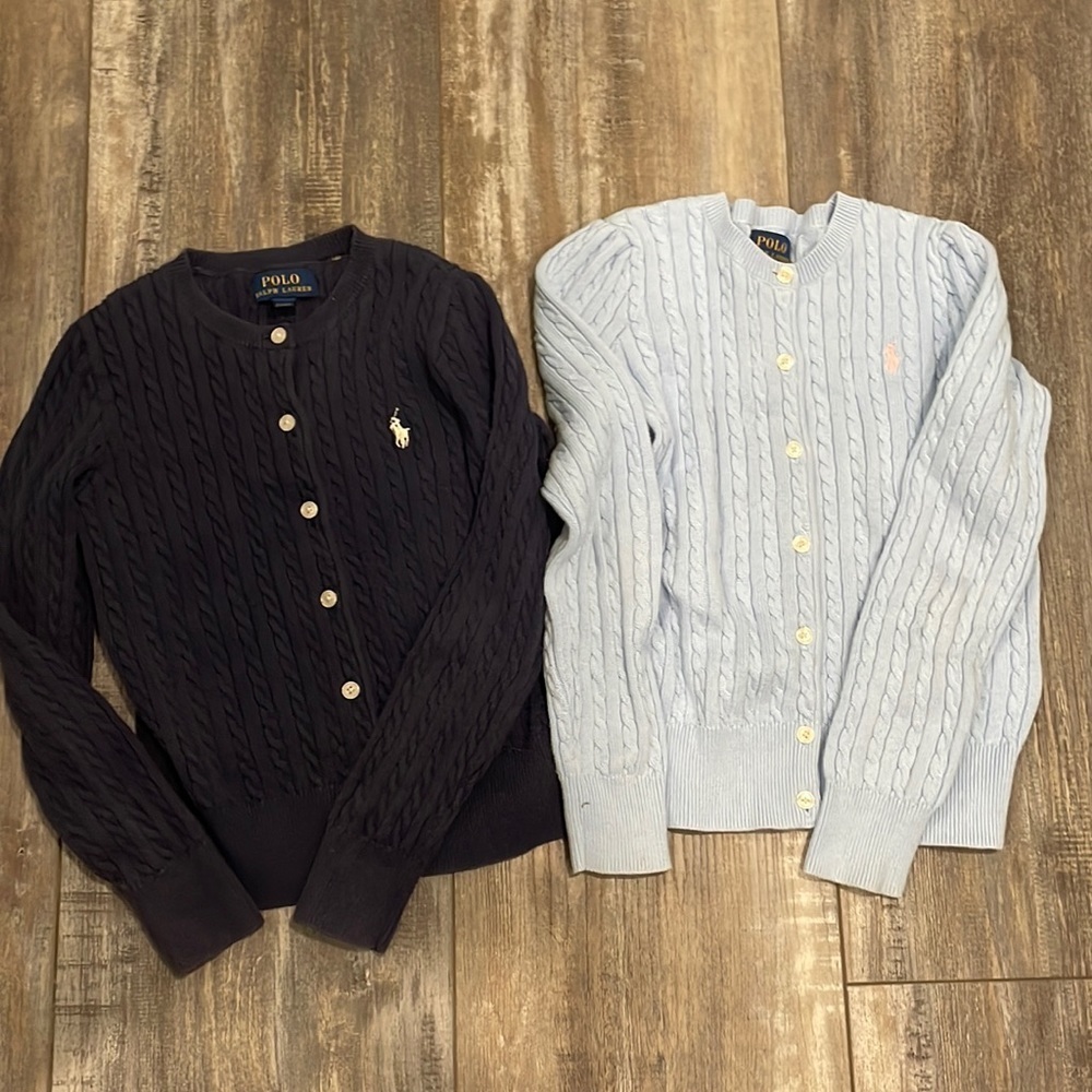 Polo Ralph Lauren Cable Knit Button Up Cardigan Sweater Lot - Light Blue & Navy